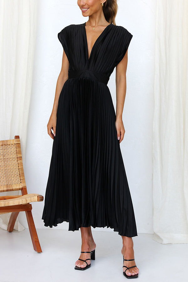 Hello Gorgeous Satin Pleated Party Midi Dress