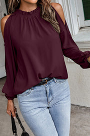 Everything and More Pleated Cold Shoulder Top