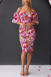 Midnight Beauty Floral Smocked Midi Party Dress