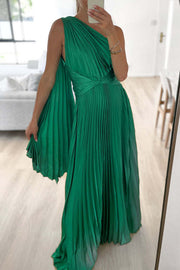 Keira One Shoulder Pleated Satin Party Maxi Dress