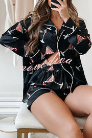 New Year's Eve Fun Martini Printed Elastic Waist Pocket Pajama Shorts Set