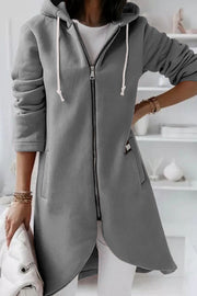 Juliana Solid Color Zip Up Hooded Coat