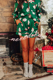 Dear Santa Satin Printed Elastic Waist Pocket Pajama Shorts Set