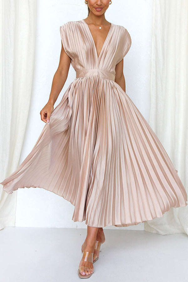 Hello Gorgeous Satin Pleated Party Midi Dress