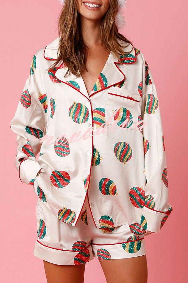 New Year's Eve Fun Martini Printed Elastic Waist Pocket Pajama Shorts Set