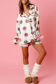 New Year's Eve Fun Martini Printed Elastic Waist Pocket Pajama Shorts Set