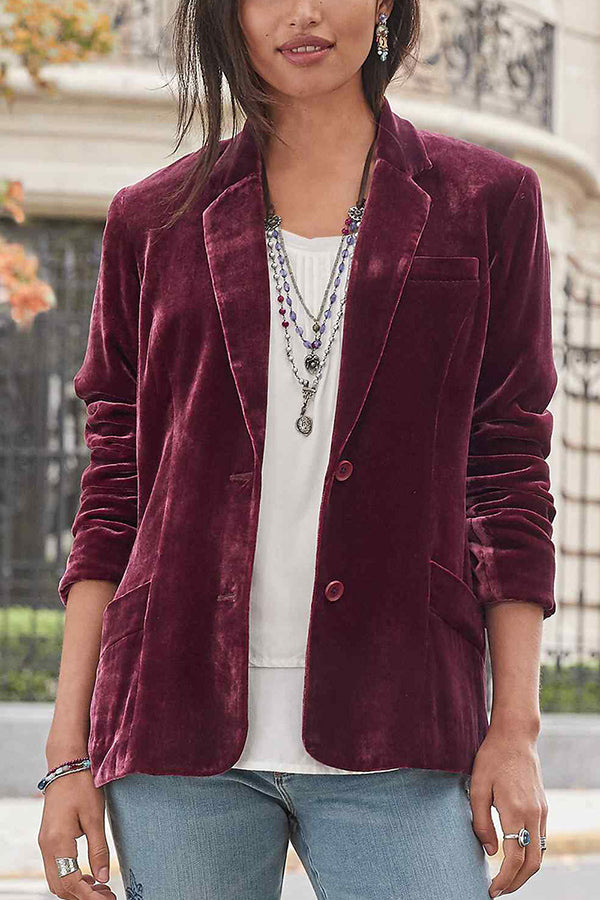 First Kiss Dreaming Velvet Pocketed Blazer