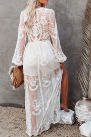 Fairy Air Fluttering V-neck See-through Lace Dress